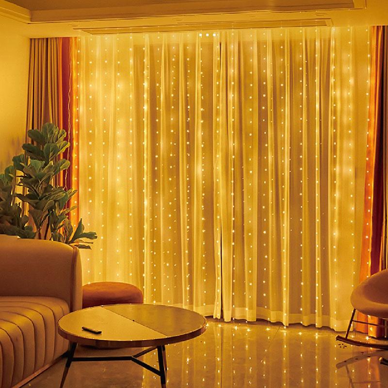 3*3米USB遥控铜线窗帘灯串带挂钩LED彩灯闪灯串灯星星灯圣诞装饰