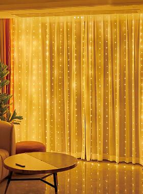 3*3米USB遥控铜线窗帘灯串带挂钩LED彩灯闪灯串灯星星灯圣诞装饰