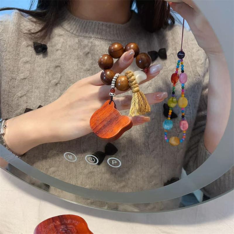 花梨木紫檀老虎刷手把件搭配天然象牙果月亮diy配件文玩佛珠手串