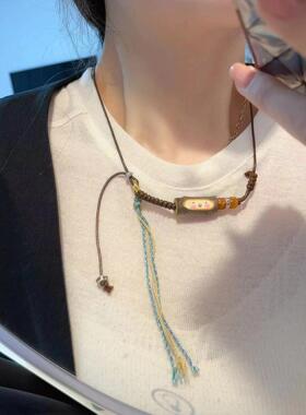 原创设计树墩小人项链搭配老骨无相珠女款时尚毛衣链挂件节日礼物