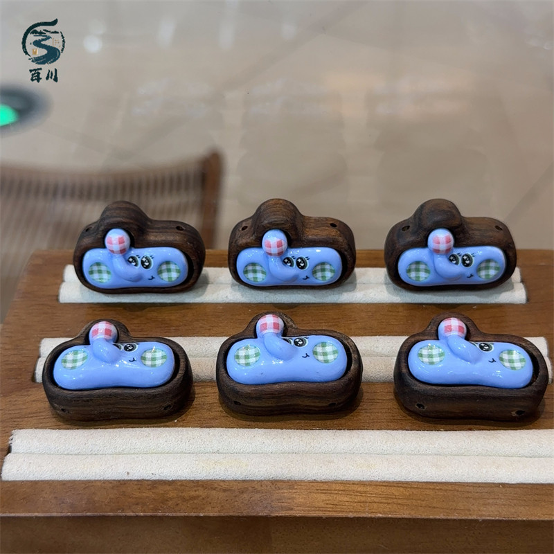 沉香镶嵌卡通大象二饼diy配件手工编织手串挂件文玩配饰隔珠饰品