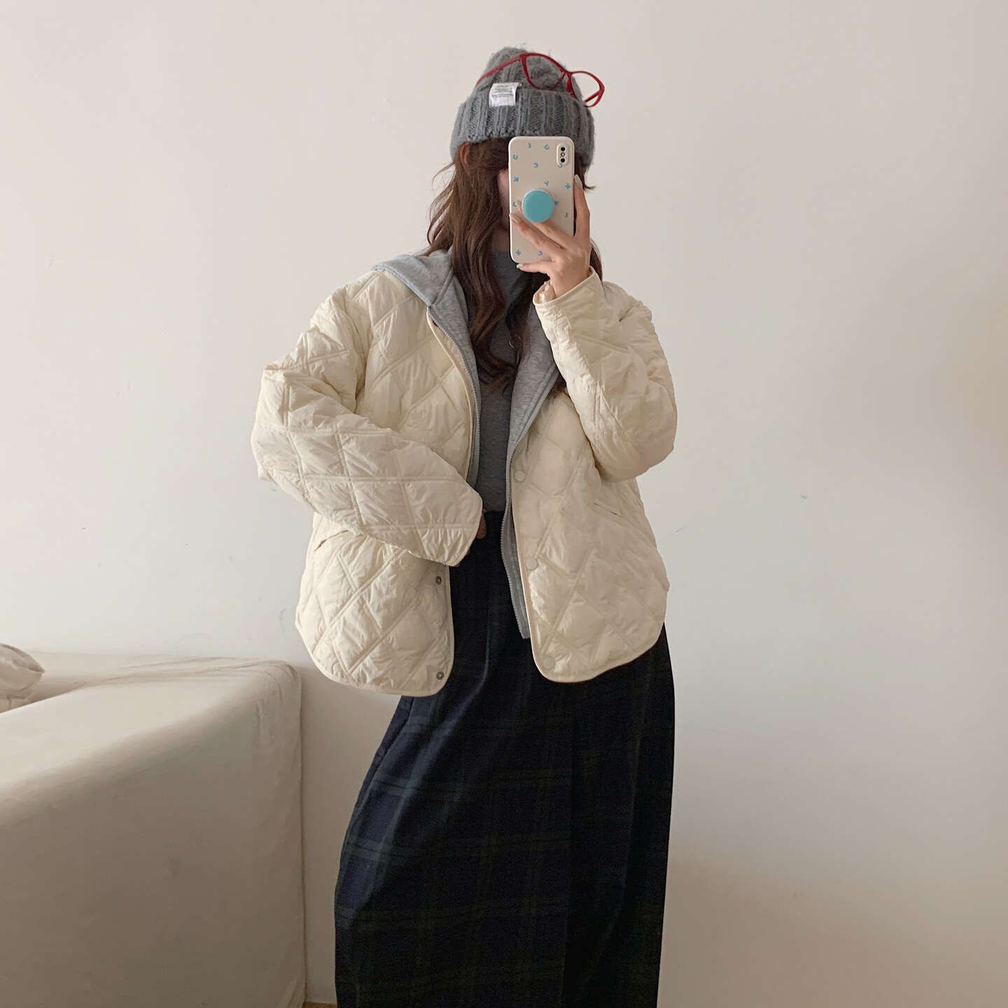 冬季女加厚爆款菱格短款显瘦棉衣