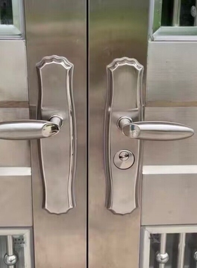 304不锈钢防盗门加厚双开门钢板拉手对开门大门锁把手面板通用型