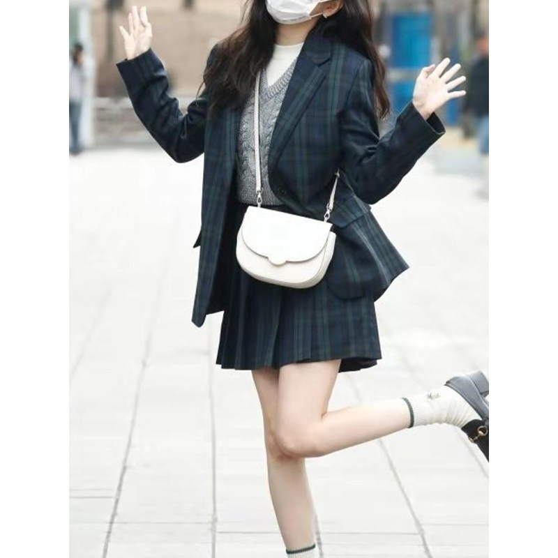 2021春秋韩单新款女灰蓝口袋小