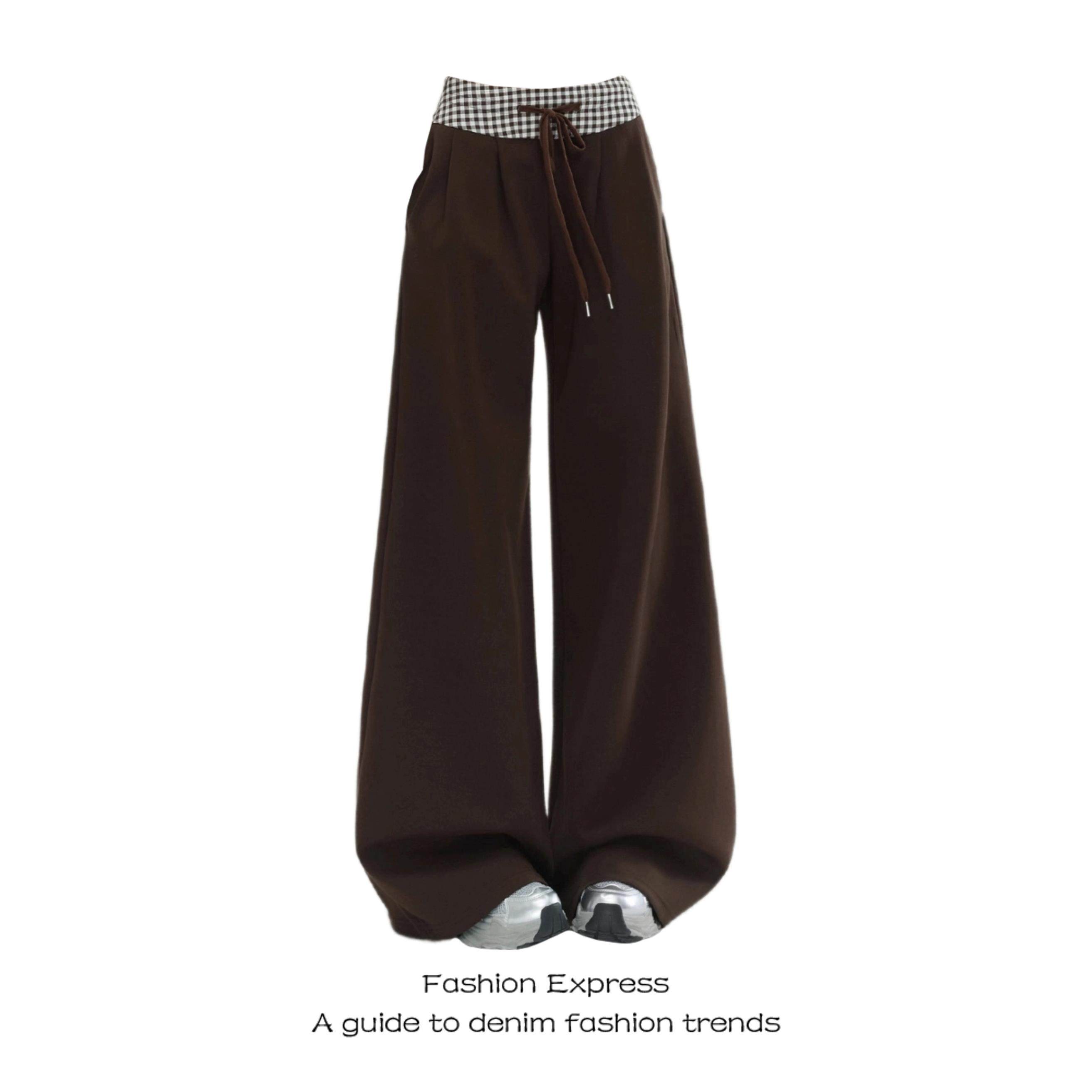 棕色运动裤女款秋冬季复古美式宽松休闲美拉德拼接高腰阔腿裤子潮,女装/女士精品,卫裤,淘宝优惠券,粉丝福利购,淘宝优惠卷