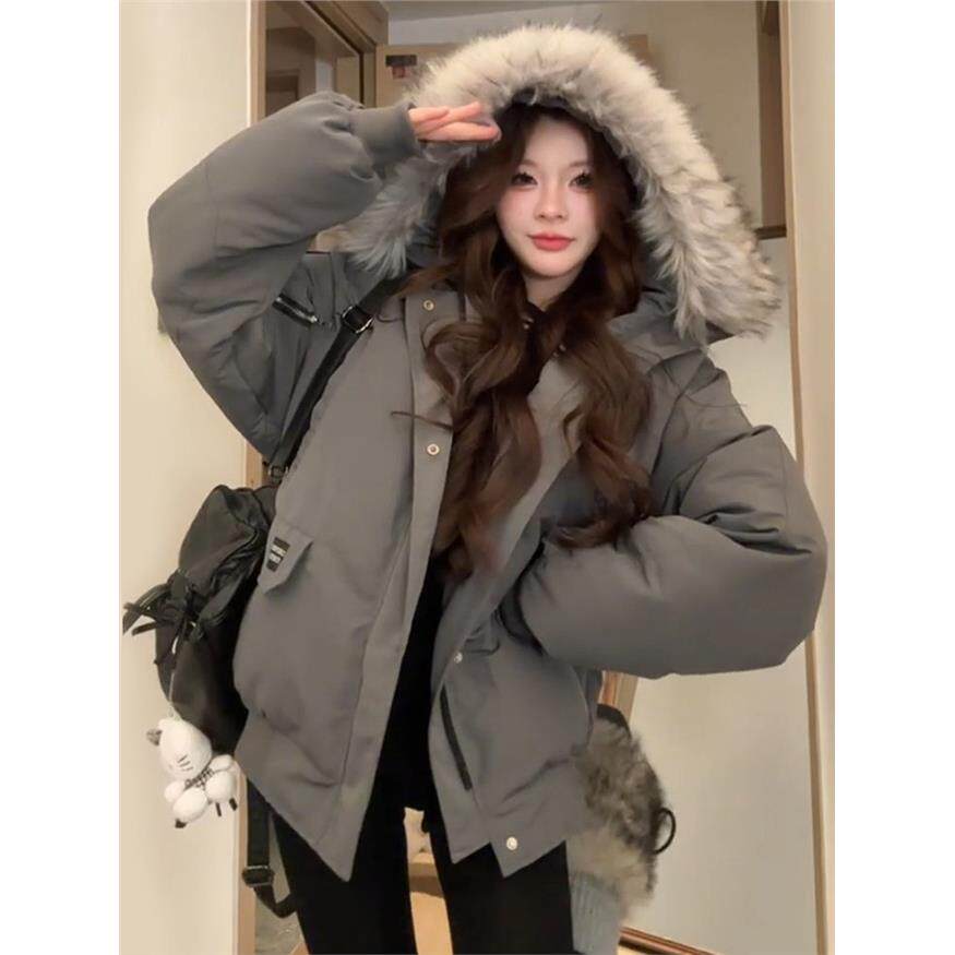 温暖过冬派克服棉服女冬2025新款大毛领加厚韩系工装棉衣学生外套