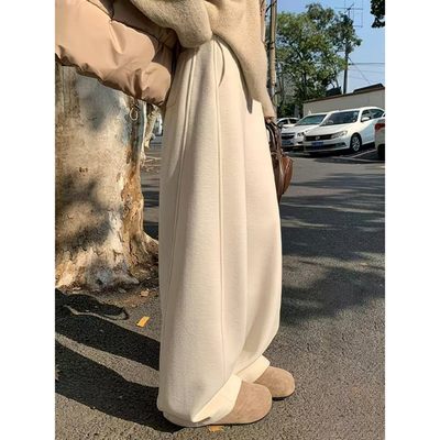 米白色直筒阔腿裤女秋冬