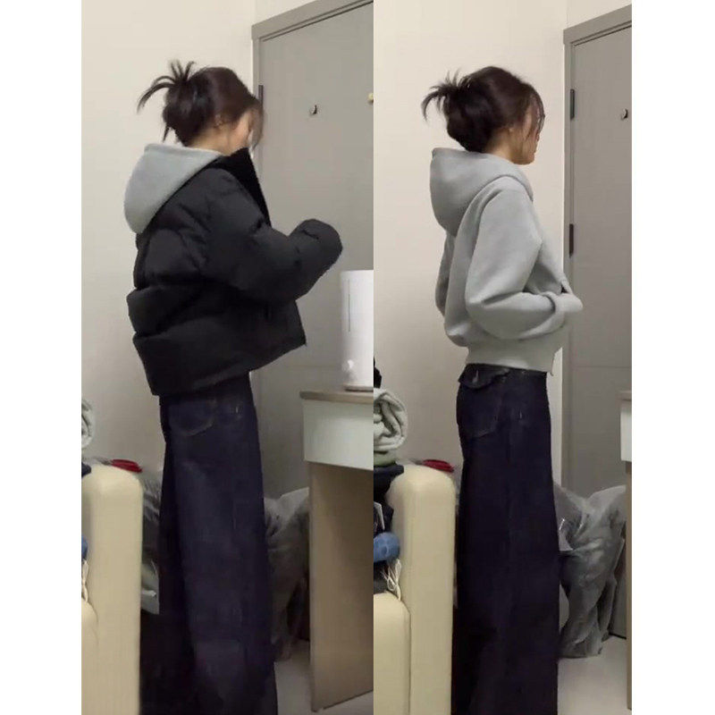 灰色正肩卫衣女羽绒服内搭外套叠穿修身连帽短款上衣秋冬季加绒厚,女装/女士精品,卫衣/绒衫,淘宝优惠券,粉丝福利购,淘宝优惠卷