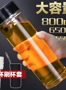 卧龙单层玻璃杯加厚男女大钢化防摔水晶便携杯子带盖水杯喝水口杯