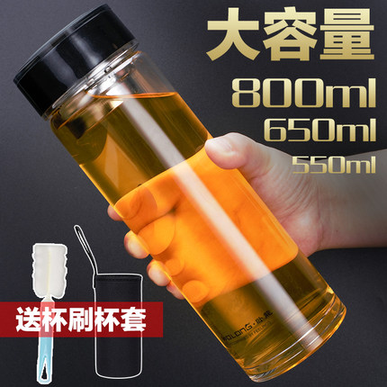 卧龙单层玻璃杯加厚男女大钢化防摔水晶便携杯子带盖水杯喝水口杯