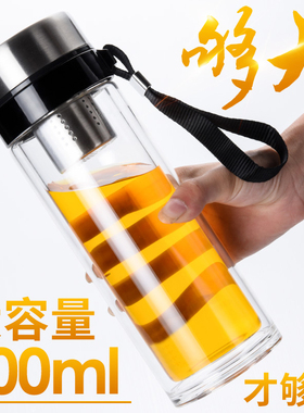 单层玻璃杯大容量双层加厚水杯男女士耐热便携泡茶杯子家用700ml