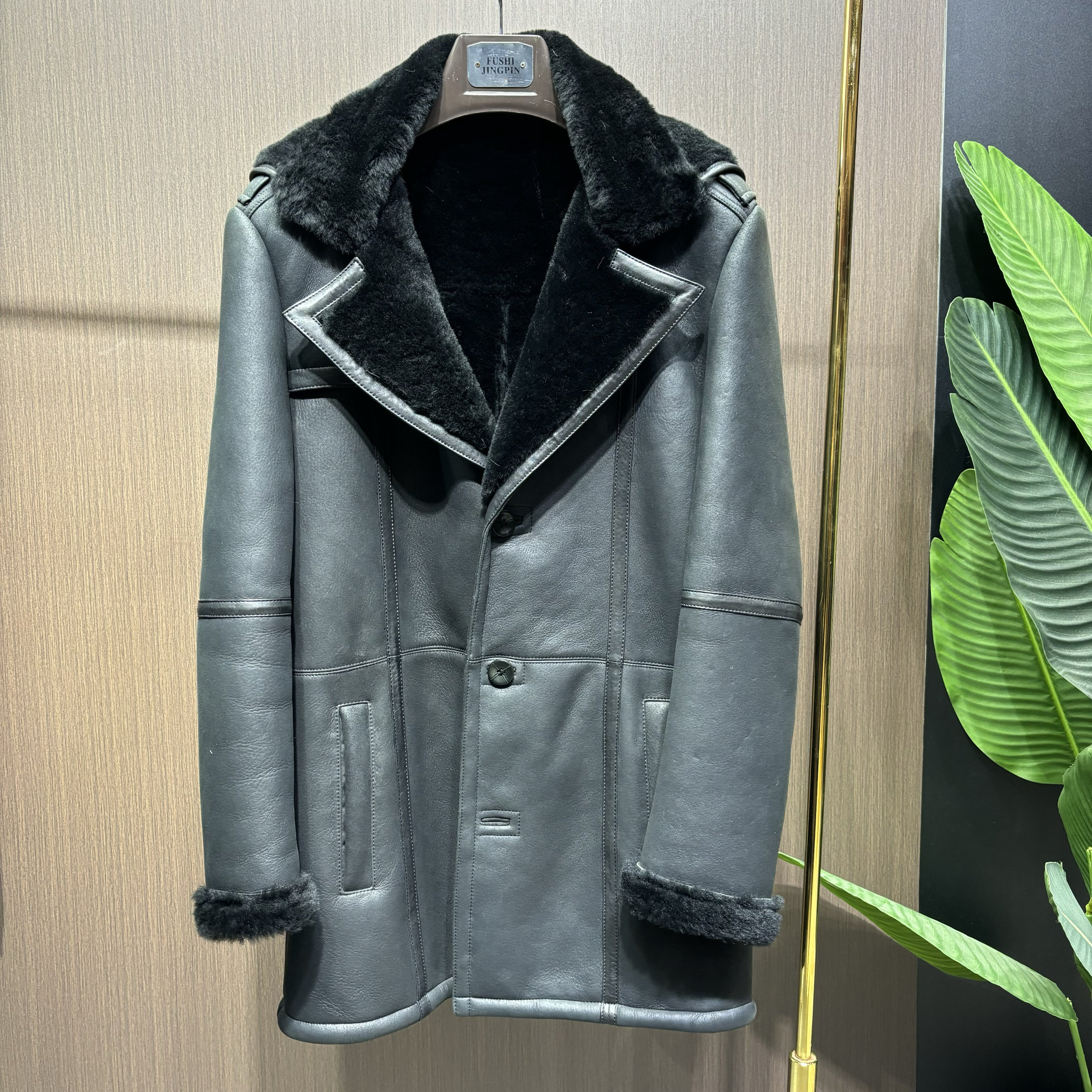 MENS ORIGINAL SHEEPSKIN AND FUR INTEGRATED LEATHER LEATHER JACKET MID-LENGTH WINTER SUIT LAPEL AND LARGE WINDBREAKER TO THICKEN AND KEEP WARM