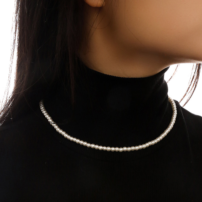 （金色扣）0.4cm 时尚甜美OL珍珠一条个性女士项链0522
