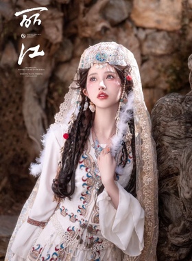 民族风头饰白鹿古风汉服额饰异域风情苗银藏银云南额头链眉心坠蓝