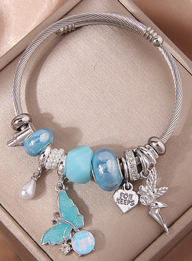 1个时尚天使爱心蝴蝶金属多元素潘DL简洁个性配饰个性手镯1210