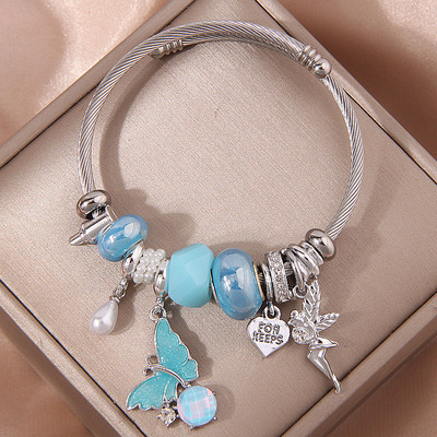 1个时尚天使爱心蝴蝶金属多元素潘DL简洁个性配饰个性手镯1210