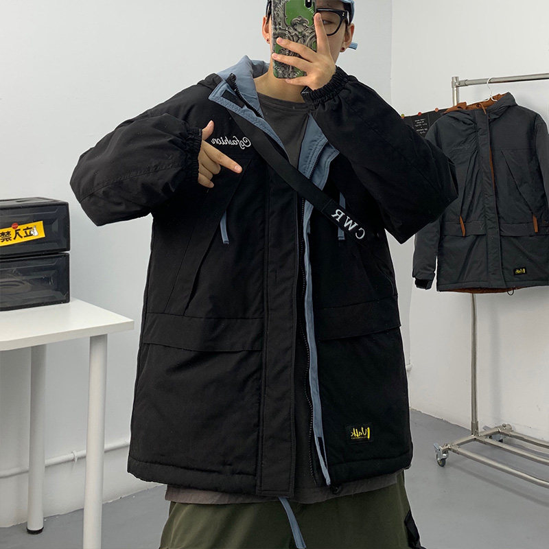 港风工装棉衣男加厚冬季棉服外套连帽拼接棉袄SY03图片