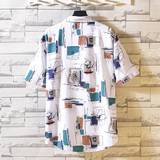 2021夏季短袖百搭花衬衫男潮流薄款休闲五分袖衬衣CS3002，男装衬衫，星座810(原QT5070)