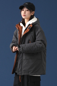 中性风蓝底棉衣男宽松连帽拼色棉服情侣外套冬 SY03-P120控158图片