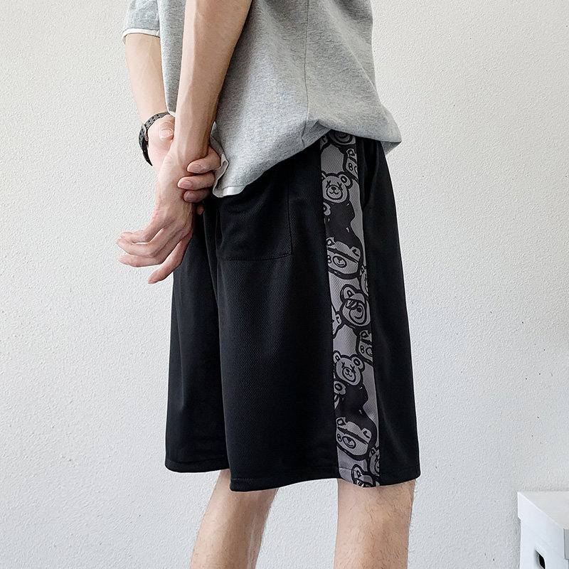 2022夏季男士小熊印花短裤男休闲五分裤拼接篮球裤D,男装休闲裤,星座810(原QT5070)