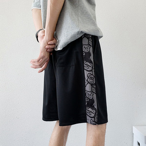 2022夏季男士小熊印花短裤男休闲五分裤拼接篮球裤 D图片
