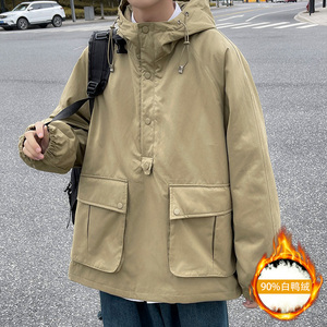 工装羽绒服男外套90白鸭绒宽松套头连帽上衣  YR7321-P290控408图片