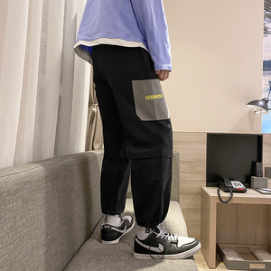2021春季新款工装裤港风多口袋刺绣抽绳男9分裤子K57-P55控78