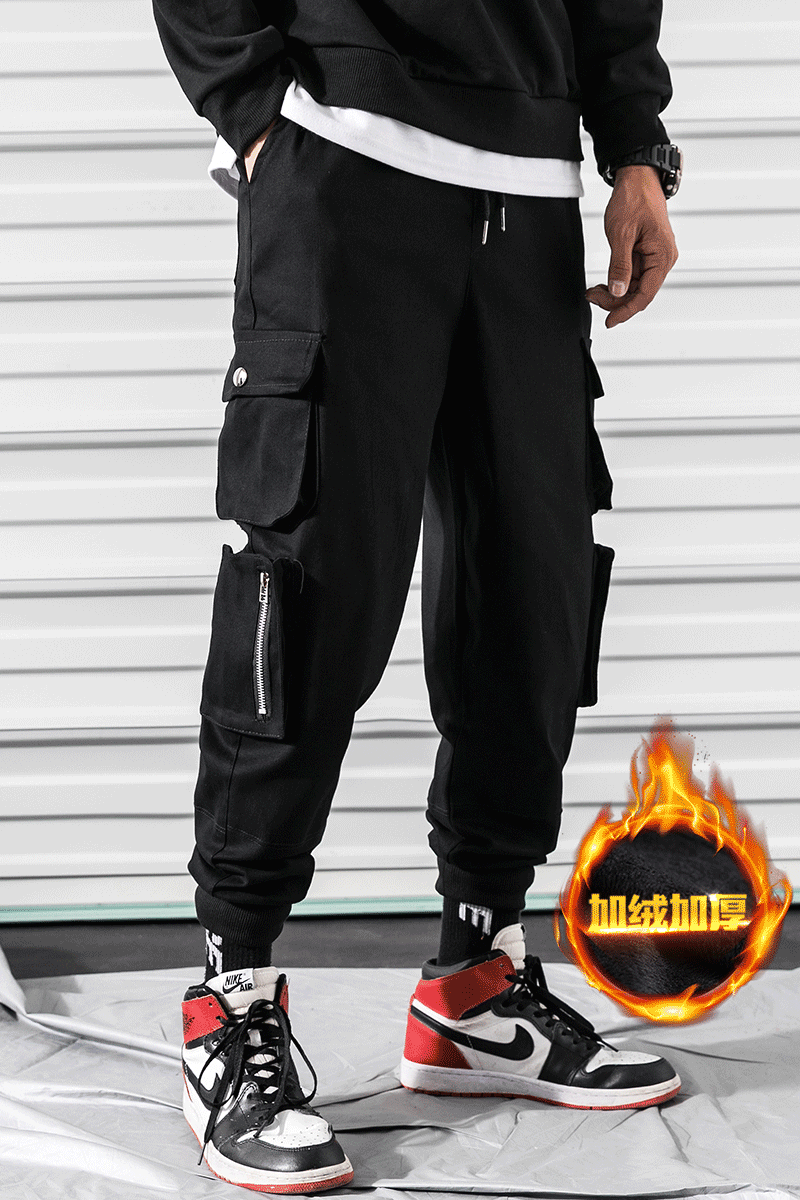 日系ins爆款多口袋工装裤男加绒加厚大码束脚裤K19-P70控88,男装休闲裤,星座810(原QT5070)