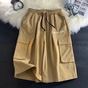 七分工装短裤男夏季薄款潮牌ins宽松直筒裤大码潮流外穿休闲7分裤图片