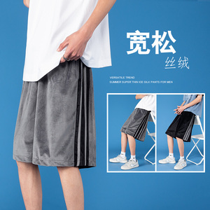 2022夏季金丝绒双杠短裤男质感五分裤男士休闲裤  D图片