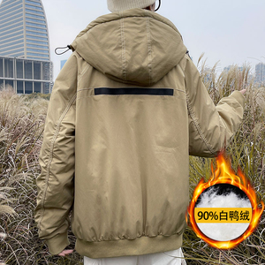 2021冬加厚保暖外套上衣港风工装连帽羽绒服男YR7335图片