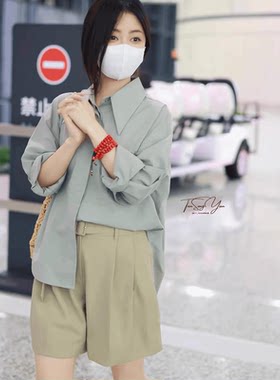 棉布短裤休闲翻领基础气质宽松