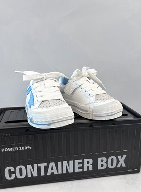 女童鞋子浅蓝色运动鞋2026新款春秋季韩版儿童男童星星鞋板鞋潮牌