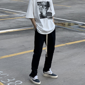 欧美高街fog风潮牌黑色抽绳侧边拉链休闲长裤 男 小脚长裤 工装 修身