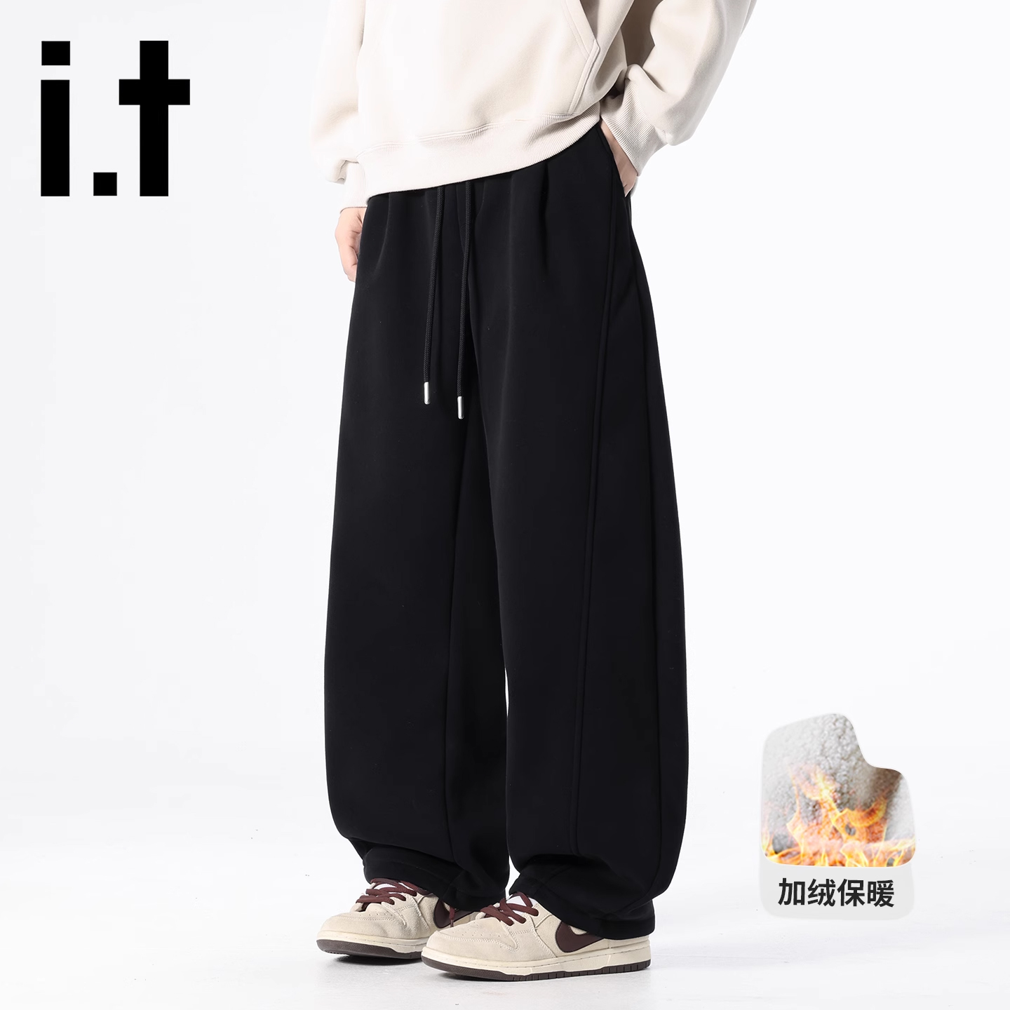 it:CHOCOOLATE美式弯刀加绒休闲裤男女秋冬重磅复古卫裤运动裤潮