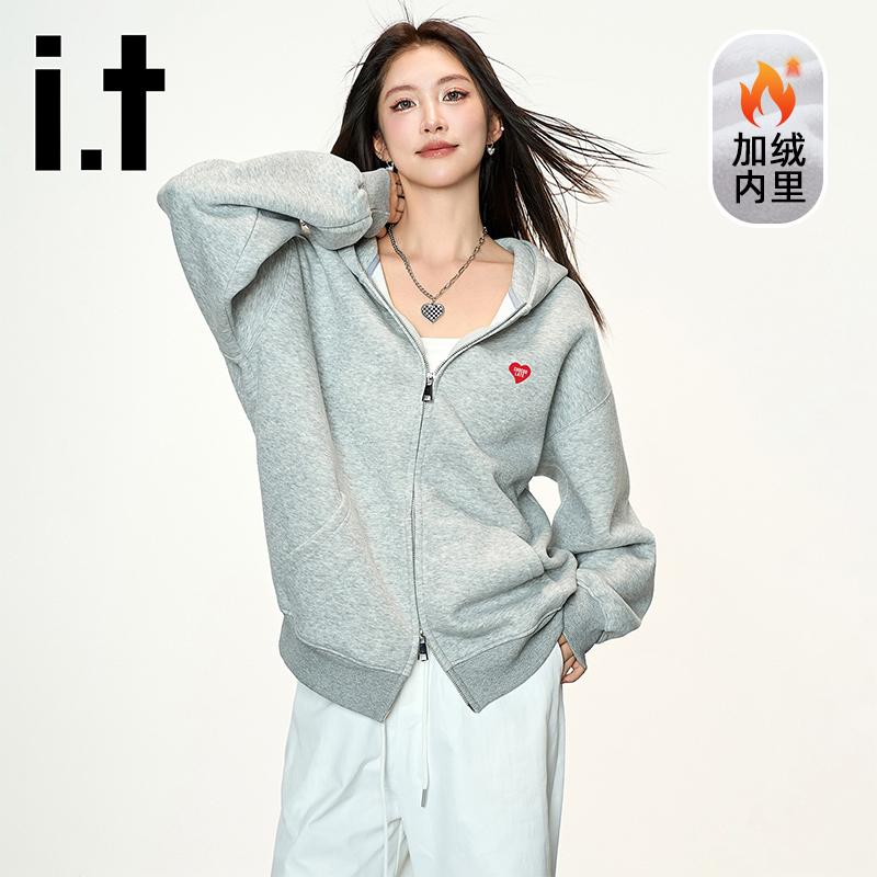 it爱心连帽拉链开衫卫衣男女