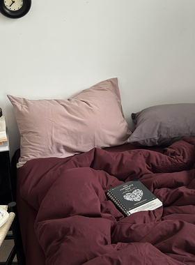 红酒Latte复古纯棉针织棉裸睡四件套 A类天竺棉全棉床单床笠被套