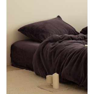 佩里月光高端纯色原绒毛绒床单被套冬季保暖加厚牛奶绒床上四件套