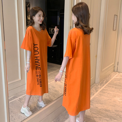 韩版宽松大码短袖过膝长款睡裙