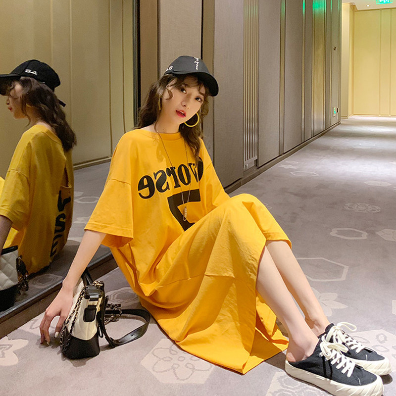 过膝长款连衣裙短袖女 夏季宽松肥大码200斤胖mm遮肚露背家居睡裙