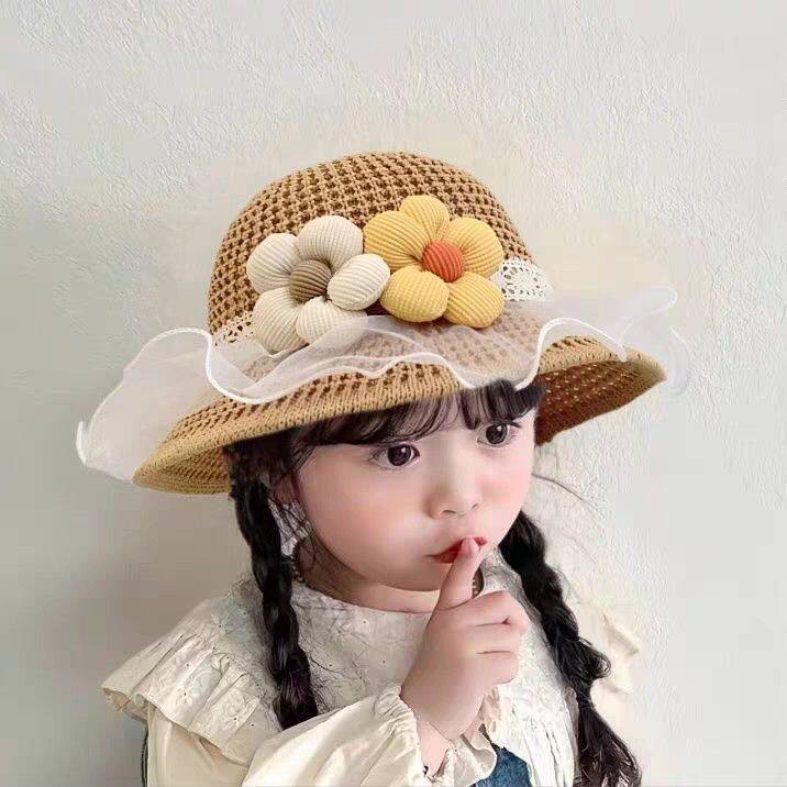 宝宝防晒帽儿童帽子夏季女童遮阳草帽夏天外出太阳帽沙滩帽女孩