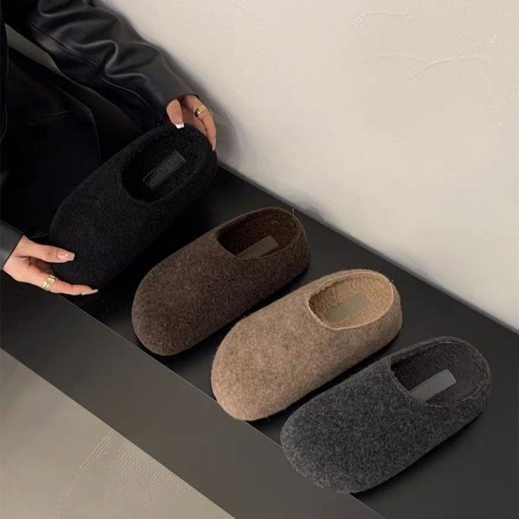 内增高包头半拖毛毛鞋女外穿秋冬新款加绒一脚蹬大头勃肯棉拖鞋子
