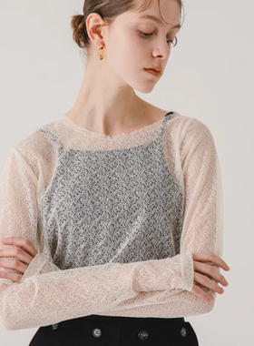 日单eaphi 原单2025夏新款薄款透视镂空不规则领口长袖衬衫上衣女