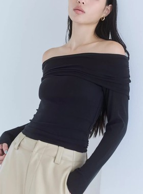 日单searoom 原单2025秋季新百搭舒适设计感小众一字肩长袖上衣女