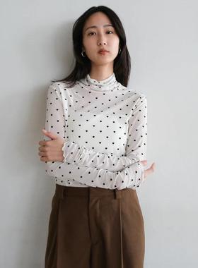 日单sear*om 原单2024秋薄款设计感波点修身显瘦内搭高领长袖上衣