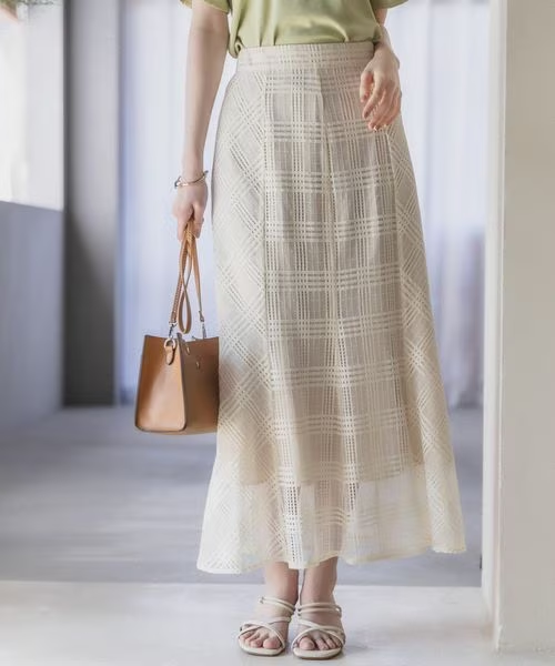 日单andem*u原单2023夏新网纱拼接日系风显瘦高腰a字鱼尾半身裙女