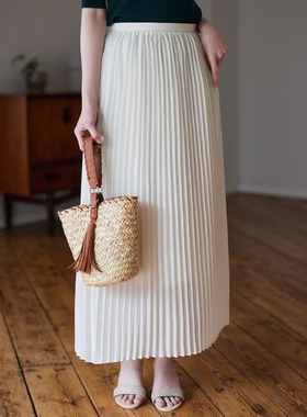 日单ande*iu 原单2023年夏季新款薄款压褶百褶高腰中长款半身裙女