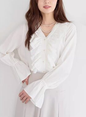 喇叭袖衬衫女温柔风气质上衣通勤