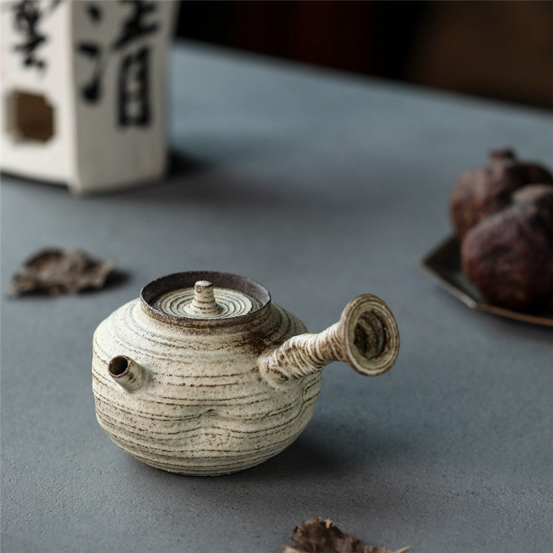 纯手工柴烧南蛮烧侧把急须壶粉引电陶炉两用紫砂茶壶日式功夫茶具