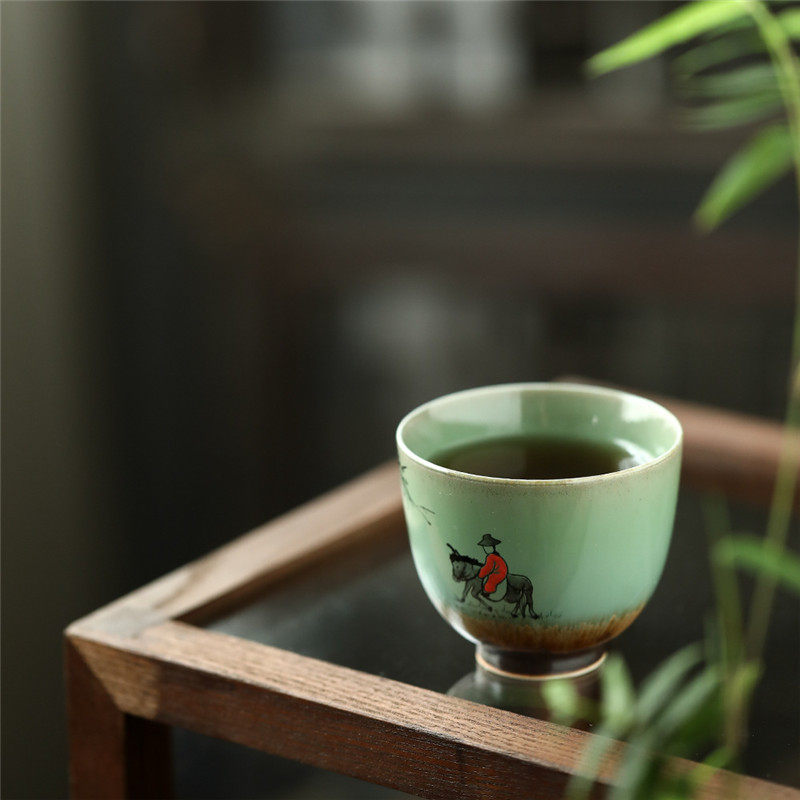 景德镇窑变手绘粉彩秋日悬马红衣图茶杯品茗杯茶盏主人杯功夫茶具